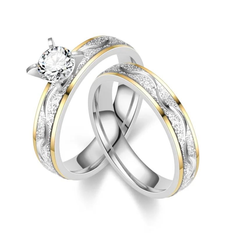 2025 Trendy Unisex Gold Plated Titanium Steel Polished Stainless Steel Rings Diamond Rings Couple Rings for Men or  Women