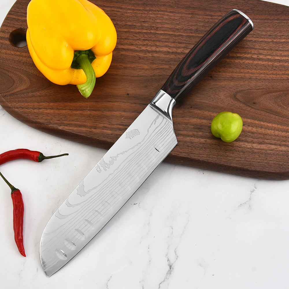 Wholesale Professional Cook Kitchen Knife of Various Sizes Damascus Pattern Handle Knives Set Stainless Steel Color Wood Meta