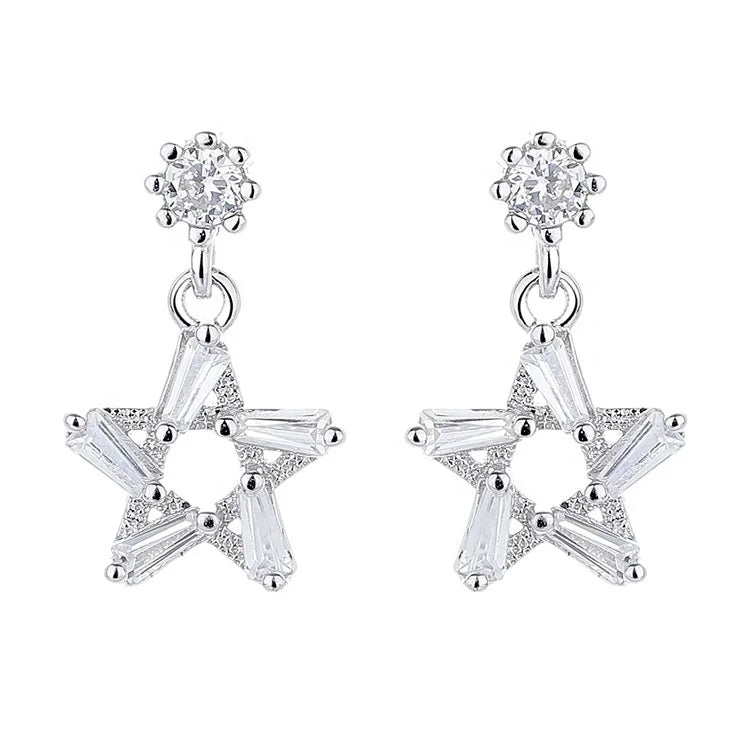 Yaeno Pure Silver 925 Drop Earrings Kids Jewelry Shiny Star Dangle Earrings for Women