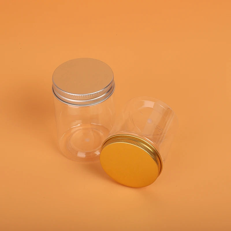 100ml  140ml Clear PET Plastic Cans With Aluminum Lids for Food Packaging of Cookies Candies Snacks Sugar