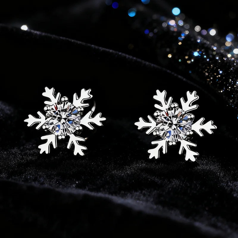 Original S925 Sterling Silver Snowflake Vvs D Color 1CT Moissanite Stud Earrings for Women Gift