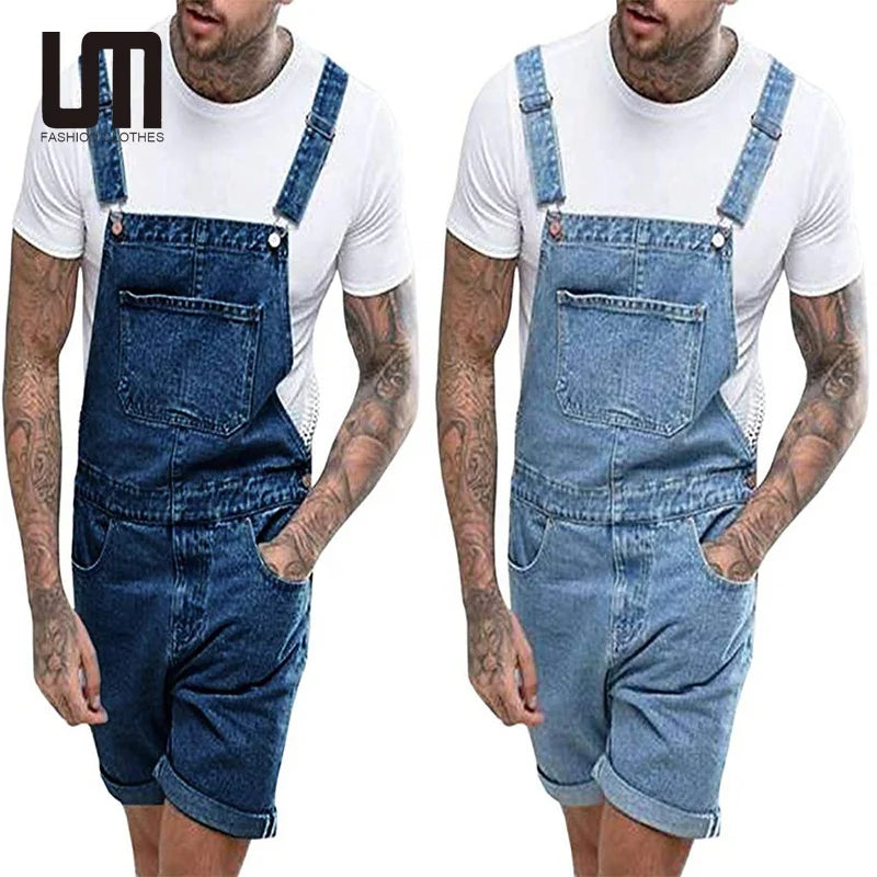 Liu Ming New Product Popular Men Casual Overalls Ripped Jeans Short Jumpsuits