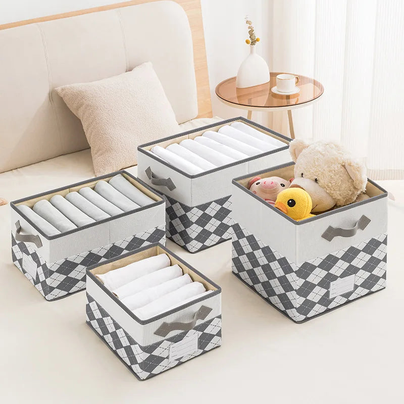 Linen Fabric Desktop Toy Foldable Storage Box Jeans Clothing Storage Bins With Handle Collapsible Clothes Organizer