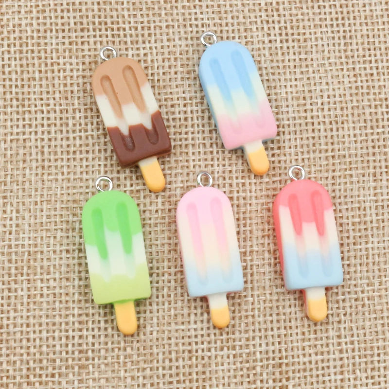 10PCS 15x40mm Mix Gradient Color Ice Cream Charms Resin Simulated Food Pendant for Woman Making Jewelry DIY Earings Decoratio