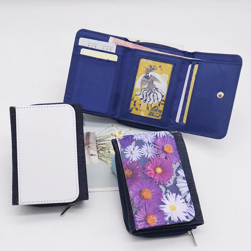 Customized Logo Travel Trifold Wallet Unisex Fashion Sublimation Cowboy Design with Zipper Closure Canvas Lining Short Length