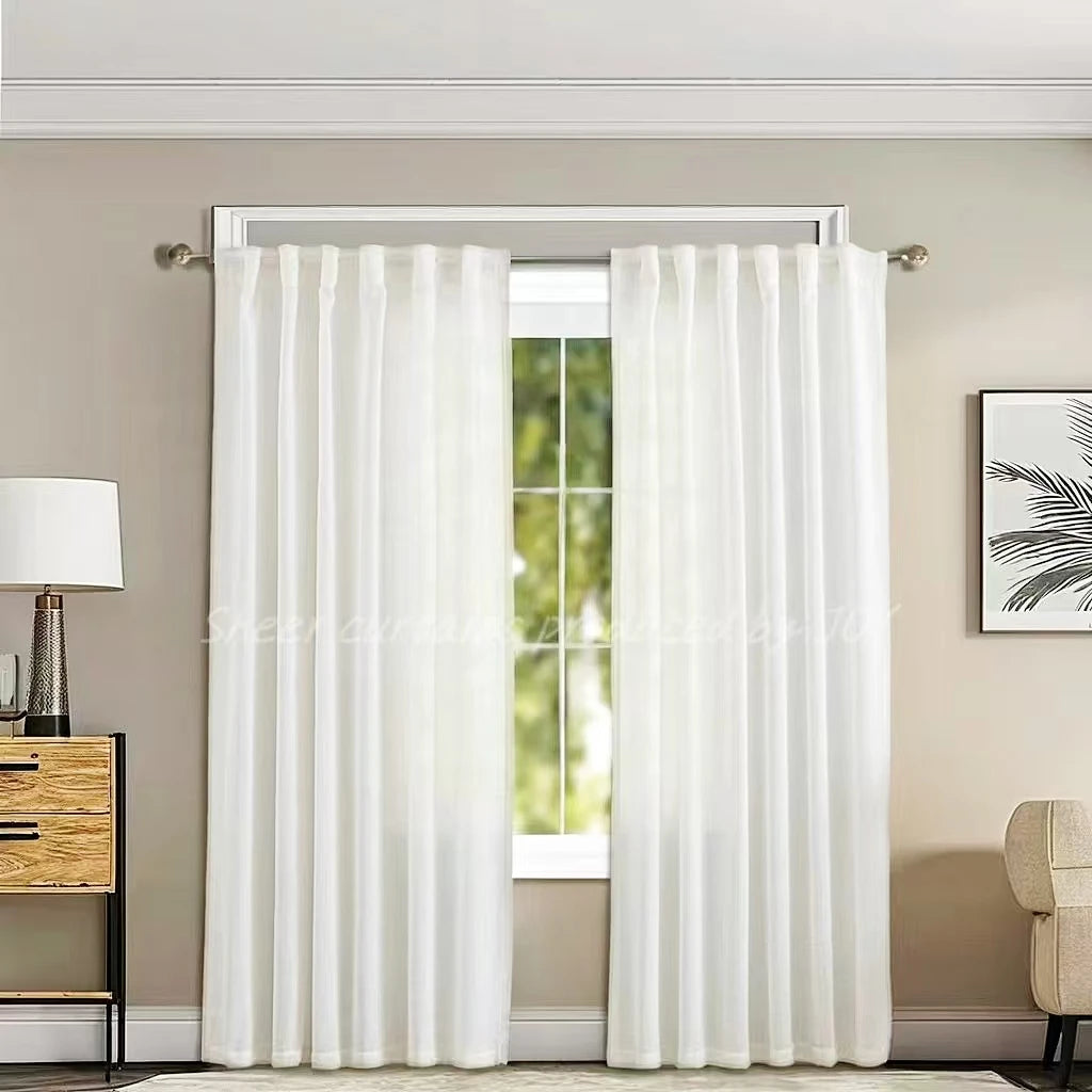 2026 New Linen Customizable Ladder Belt Grommet Woven Curtains for French Window Modern Blackout All-Season