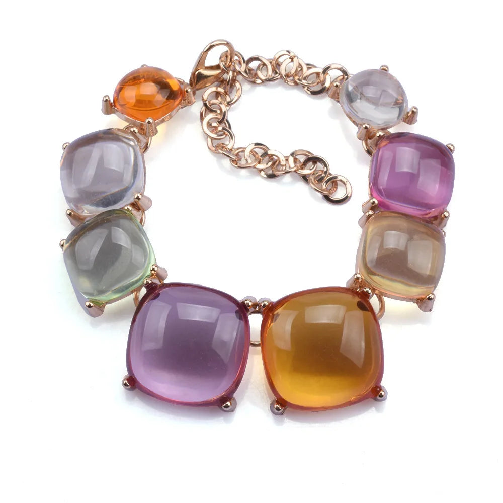 Zooying New European and American  Bohemian Ethnic Style Jewelry Multi Color Square Resin  Alloy  Bracelets