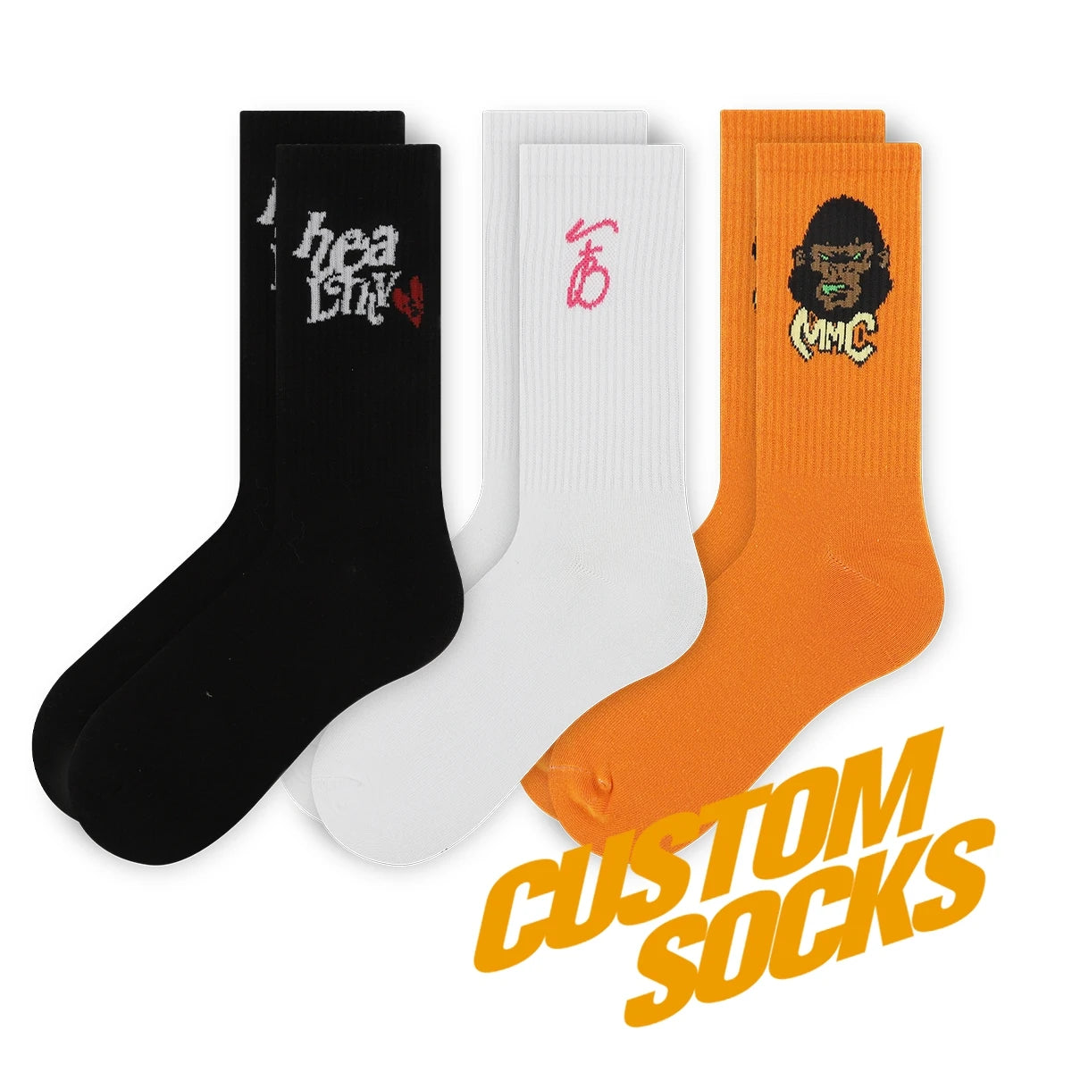FREE DESIGN & MOCKUP Customized Men Socks Custom Men Crew Cotton Print Socks Custom Design Logo Men Sock