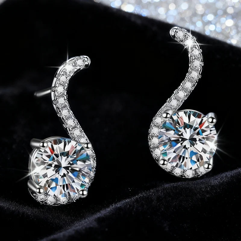 Personalized S925 Sterling Silver Musical Note S-shaped VVS D Color 1CT Round Moissanite Stud Earrings for Women Gift