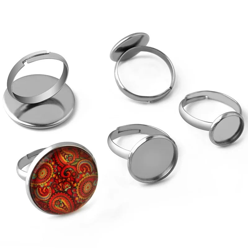 Fashion Stainless Steel Gold Plated Adjustable Blank Base Bezel Ring Cabochon Making Jewelry Findings Supplies DIY Accessorie