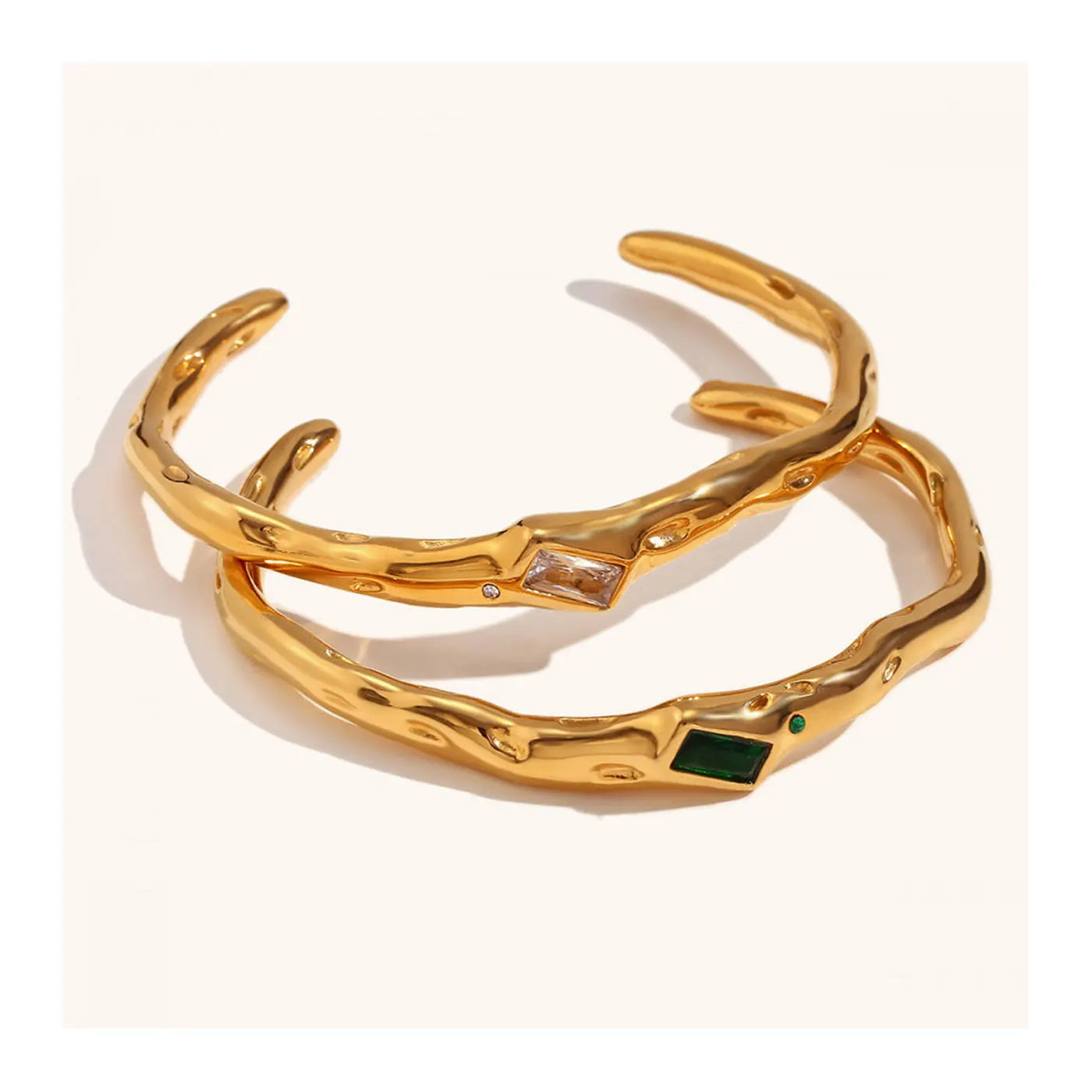 Wholesale Stainless Steel Bezel Setting Cubic Zircon PVD Gold Plated Non Fade Cuff Bracelet for Women