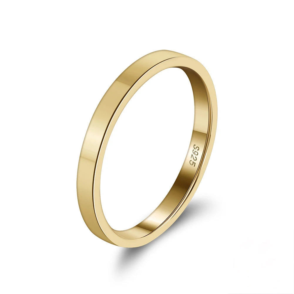 Fashion Couple 2MM Solid Ring S925 Sterling Silver Solid Color Ring Gold Plated Solid Color for Men and Women