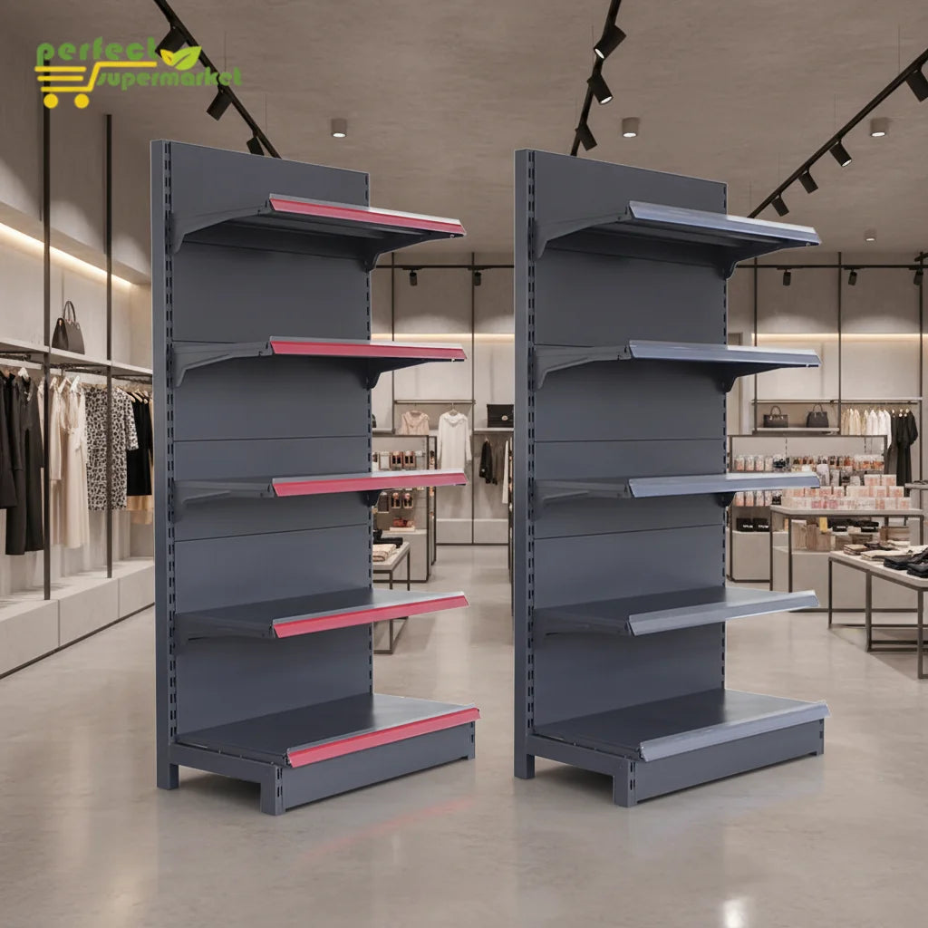 Single-side Heavy Duty Metallic Supermarket Shelf Gray Back Board Display Rack 1 Layer Storage Shelves Epoxy Powder Stores