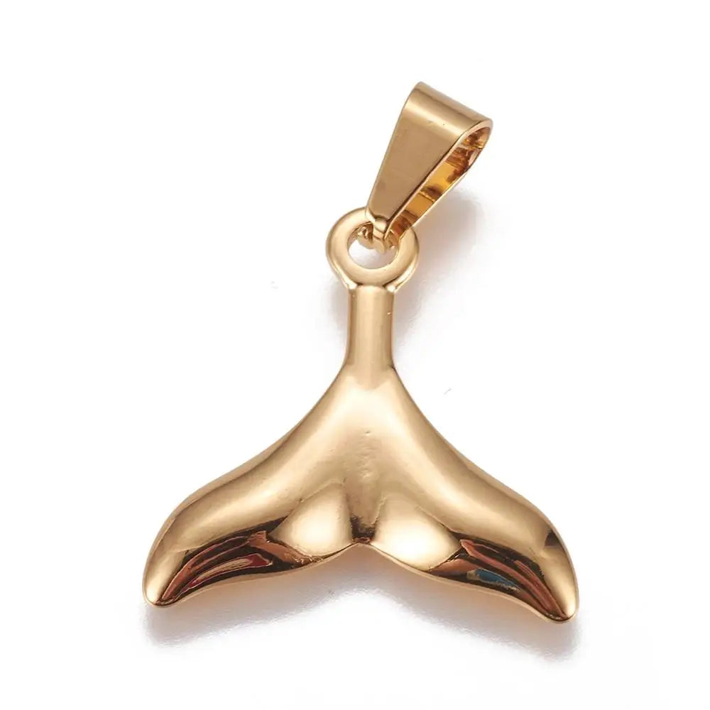 304 Stainless Steel Whale Tail Golden Necklace Pendants