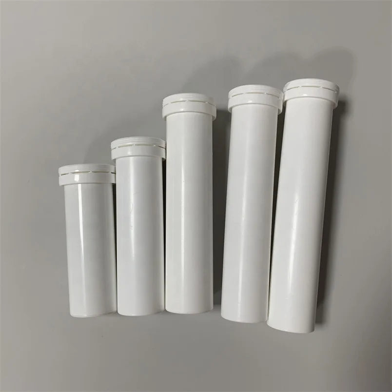 Plastic PP Empty Moisture Proof Container Full Size Effervescent  Tablet Tube with Desiccant Silica Gel Spring Cover