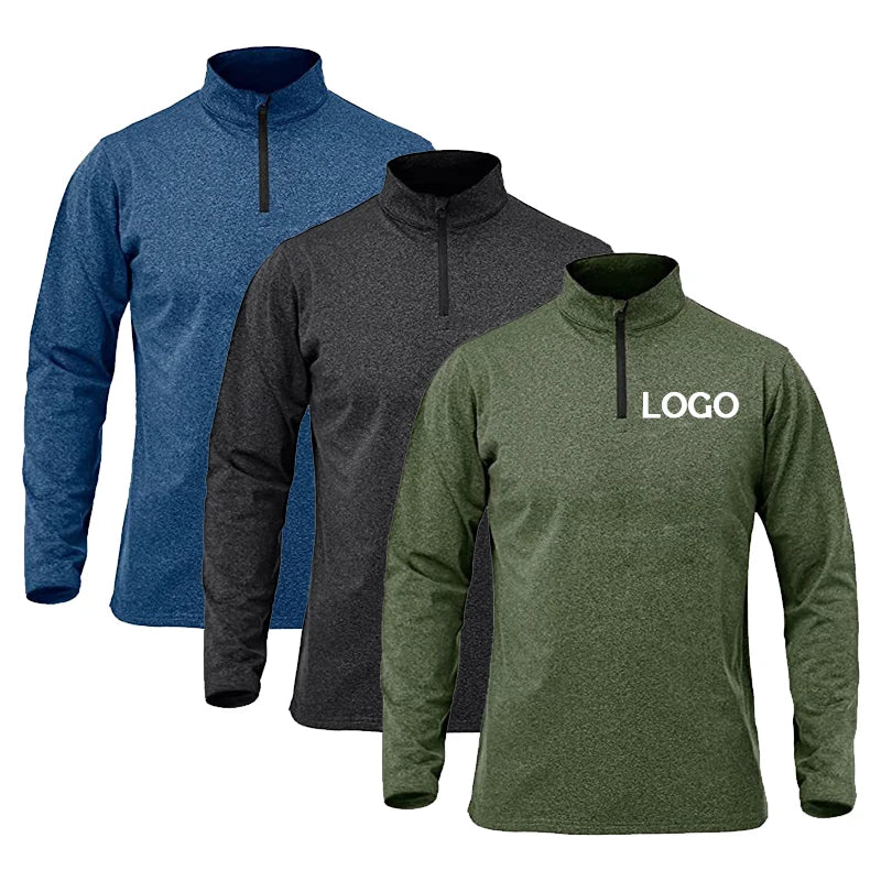 Fitness Running Clothing Sports Workout Running Long Sleeve Slim Fit T-shirts Men Athletic Breathable Tshirts With Zip up