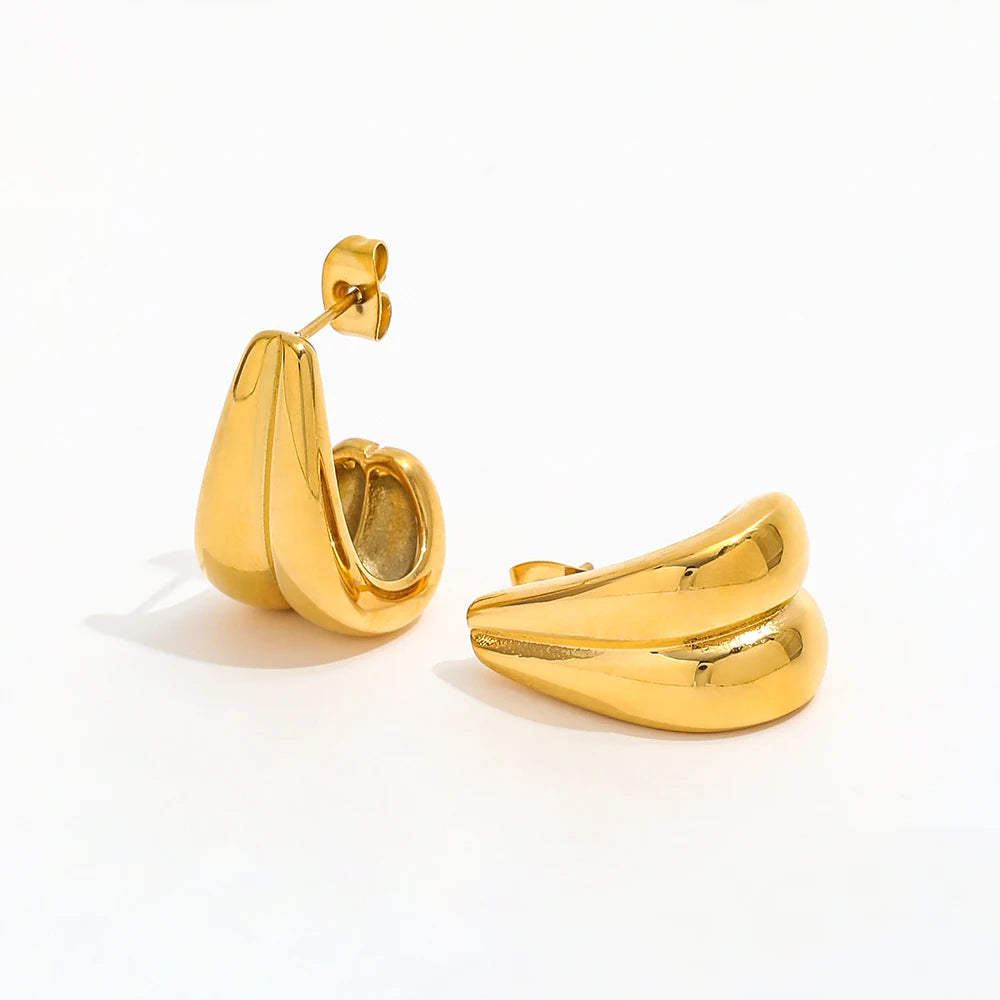 Fenny 18K Gold-plated Wholesale Jewelry Waterproof Fashion Designer Dainty Reverse J Hoop Stainless Steel Earring for Women