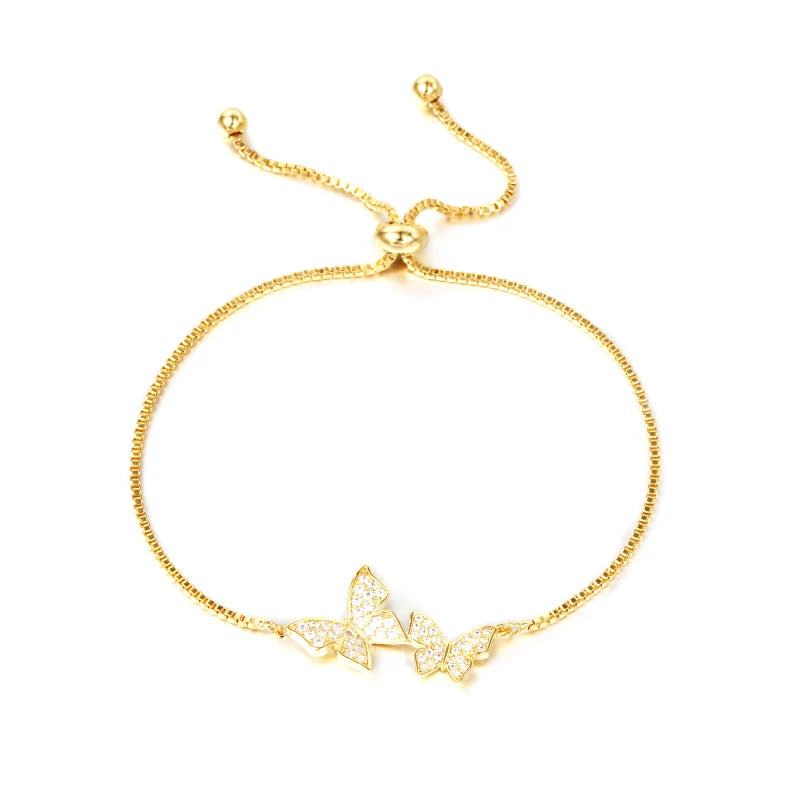 Adjustable Zircon Crystal Pave Butterfly Bracelets