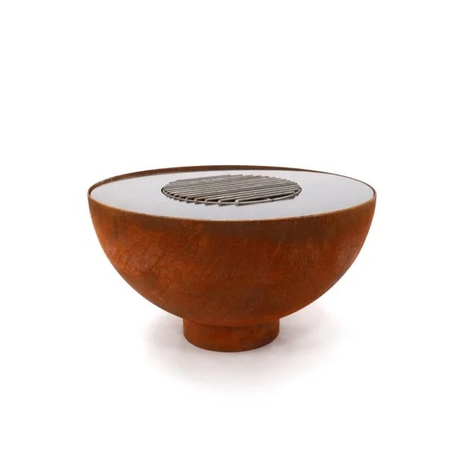 Corten Steel Fire Bowl with Grill Ring and Cooking Grill Fire Bowl  Savage Feuerschale Feuerstelle Brasero with Plancha Grill