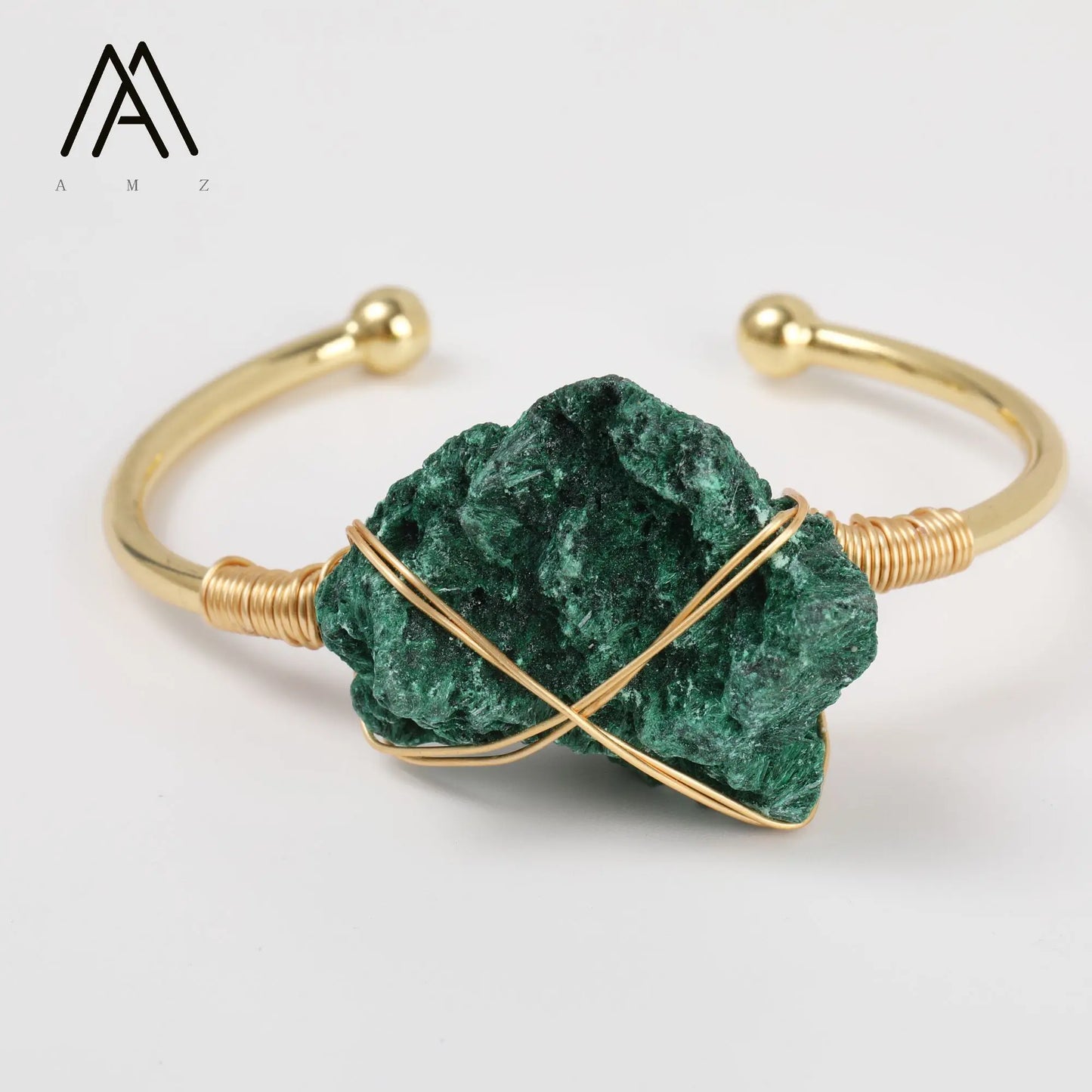 Raw Malachite Mineral Chunky Bangles Healing Natural Malachites Open Cuff Bracelets Handmade Wire Wrap Jewelry Men Women Gift
