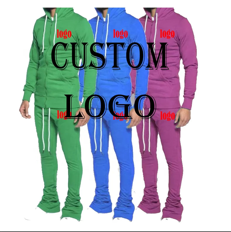 2023 High Quality Stacked Jogging Suits  Slim Fit  Solid Color Wholesale Stacked Sweat Tracksuits Custom Fashion Stacked Suit