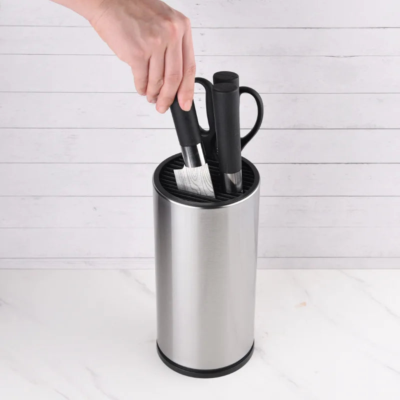 Knife Rack Multifunction Shelf Kitchen Storage  Container Household Drainer Countertop Stainless Steel Round Knife Holder