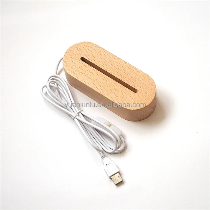 Acrylic Led Lamp Hot Selling Beech Rubber Wood Walnut Rectangular Round 3d for Home LED Light Electric 50 15 Wooden Light Mod