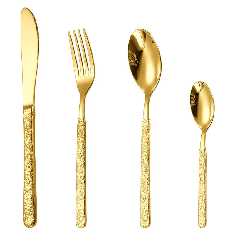 Hot Selling Stainless Steel Gold Cutlery Set Knife Fork Spoon Silverware Golden Flatware Set for Wedding