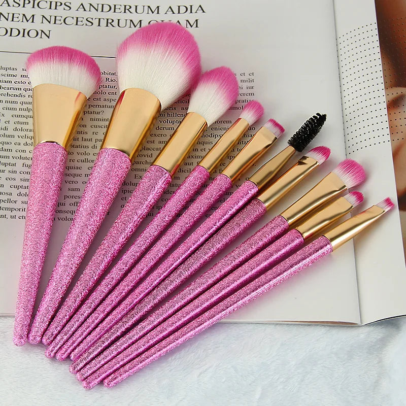 10pcs Pink Color Customized Private Label Professional Foundation Makeup Brushes Tool Handmade Makeup Brushes Set