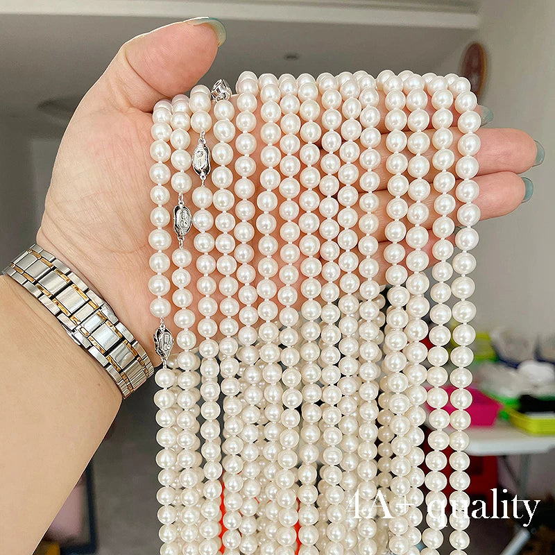 Wholesale Excellent White Color3mm-8mm Natural Round Freshwater Pearl Strand for Making Jewelry Strand and Necklace