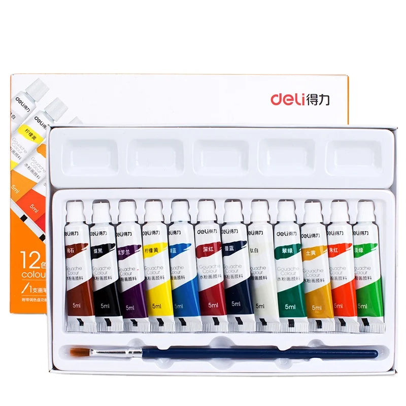 Deli 73862 12pcs/box Watercolor Paint Set Washable Kindergarten Painting Pigment 108box*12pcs=1296pcs Per Carton Set
