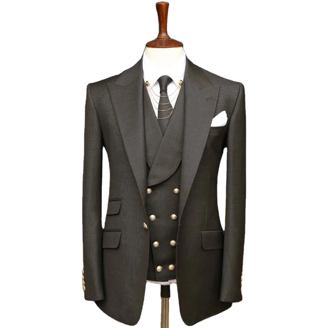 Black Tailor Made Mens Suits Wedding Groom Tuxedo Suit Classic Formal Business Men Suits 3 Pieces (Blazer+Pants+Vest) Plus Si