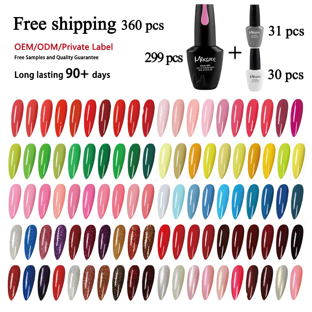 Free Shipping 360pcs in 1 Manicure Salon Kit Nail Polish UV Gel Art Painting Supplies 15ml Soak Off Hema Free Uv Nail Gel Pol
