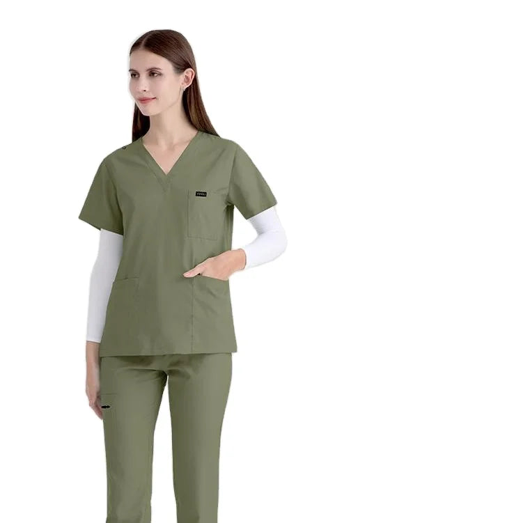 In Stock 42122 4 Way Stretchy Sweat Suits With Cargo Pants Woman Women's Suits Half Printed Scrub Tops