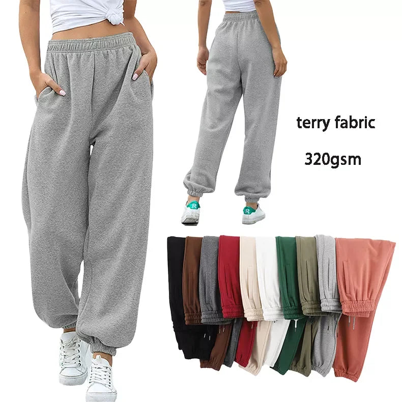 Wholesale 100% Cotton Custom Plus Size Women's Pants Trousers Stacked Sweat Pants Athletic Outdoor Casual Jogger Sweatpants