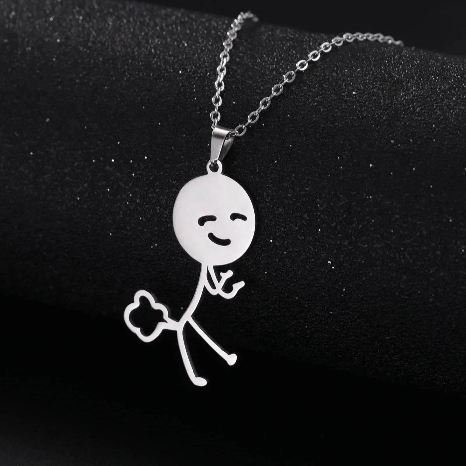 Funny Farting Stickman Necklaces for Women Men Fashion Hip Hop Stainless Steel Pendant Necklace Jewelry Birthday Gifts