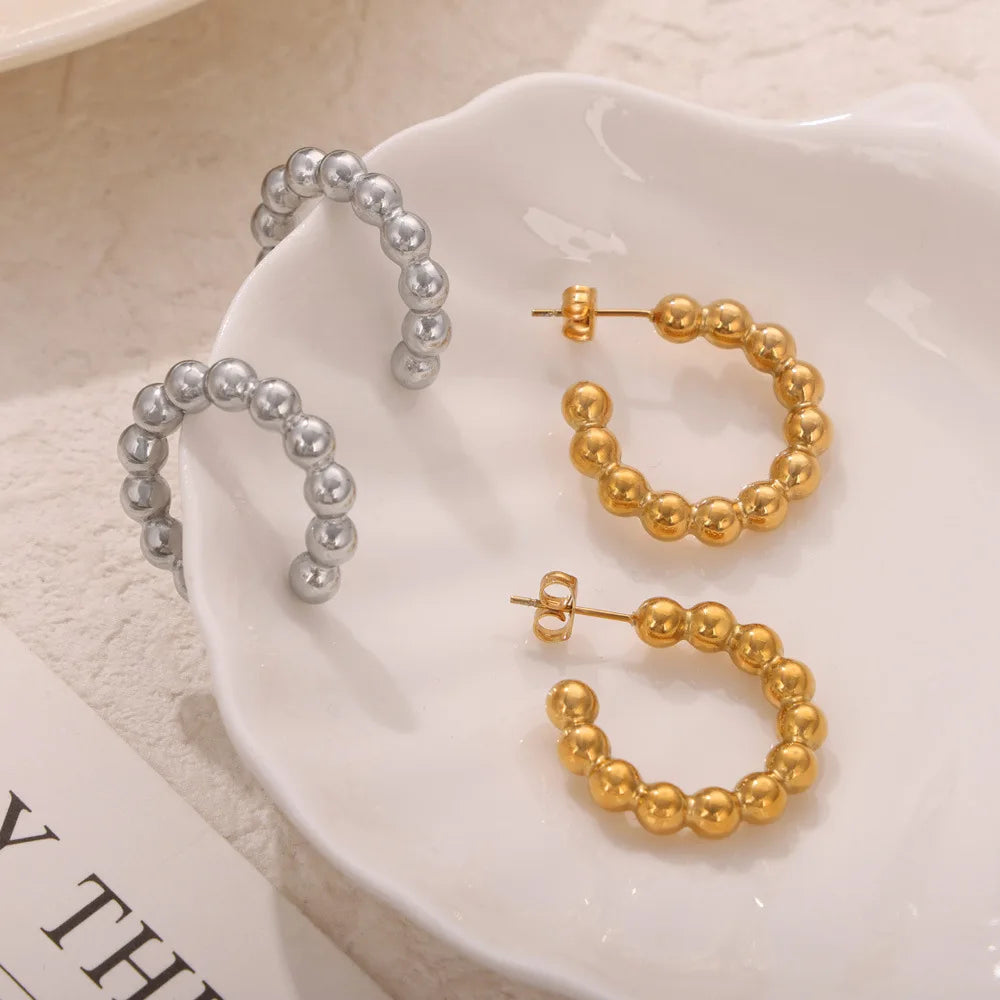 Waterproof C Shaped Beaded Stainless Steel Earrings Women Tarnish Free Jewelry for Women Fashion Jewelry Earrings