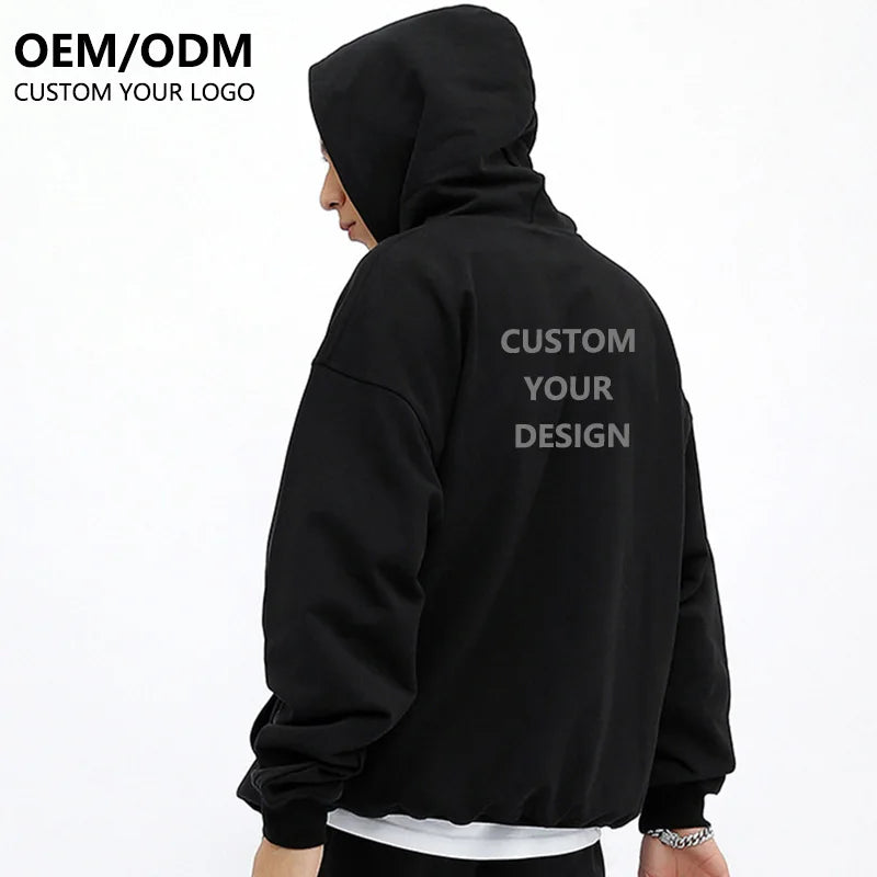 High Quality 400gsm Pullover Sweatshirt for Men Custom Logo Hoodie with Oversized Drop Shoulder Winter Print Blank Fleece Hoo