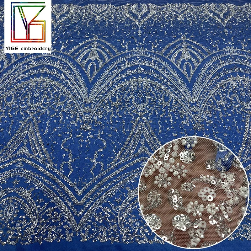 Luxury French Embroidery Beaded Sequin Bridal Tulle Fabric Wedding Bridal Lace Dress Beads Lace Fabric