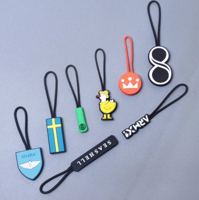 Custom 3d Silicone Zipper Puller PVC Zipper Slider Rubber Zipper Head With Waxed String for Sports Clothes