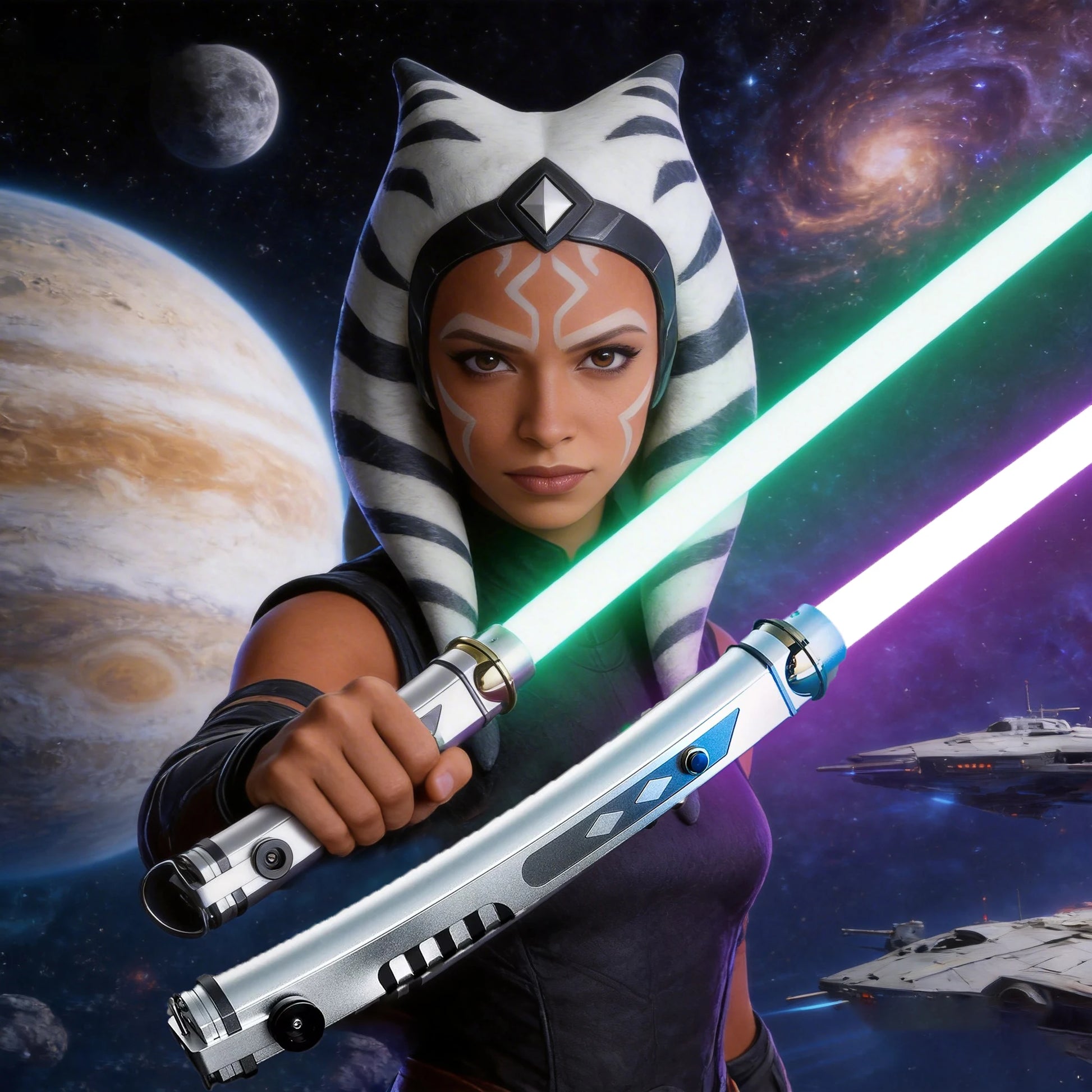 Ahsoka Tano Neopixel Lightsaber Duel Set Proffie 2.2 Metal Hilt Force FX Light Saber with 19 Colors Smooth Swing Double Sword