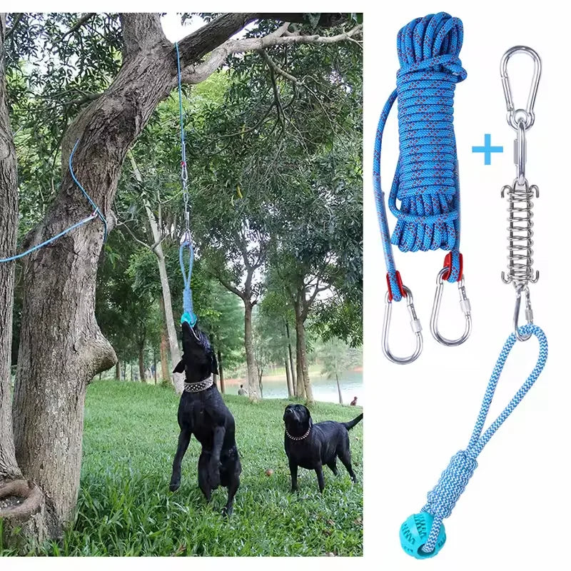 Tether Eco-Friendly Outdoor Dog Toy Heavy Duty Cotton Spring Pole Pitbull Tug Toy Sport Swivels Carabiner Rope