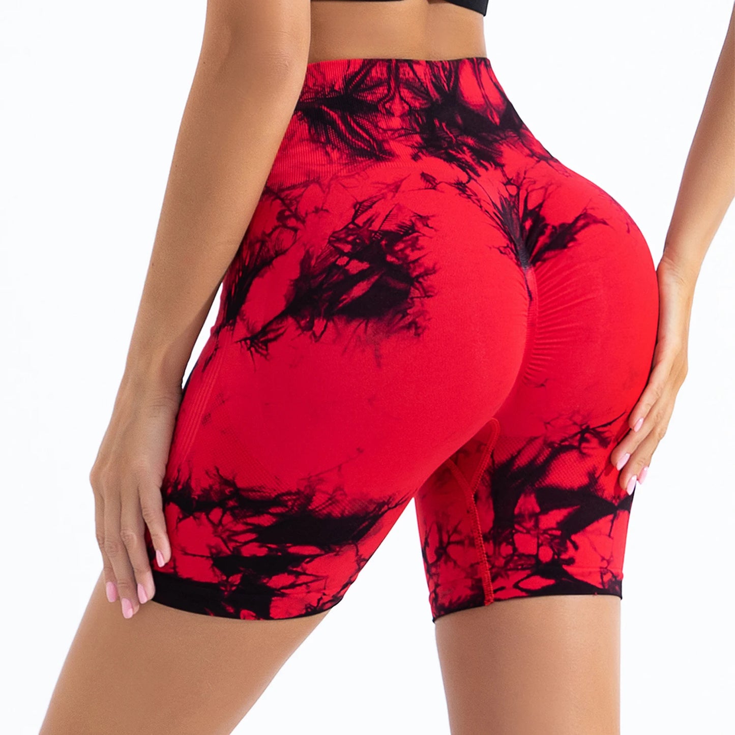 FLW Women's High Waist Seamless Scrunch Butt Gym Fitness Legging New Yoga Shorts with Tie Dye Print Push-up Workout Shorts