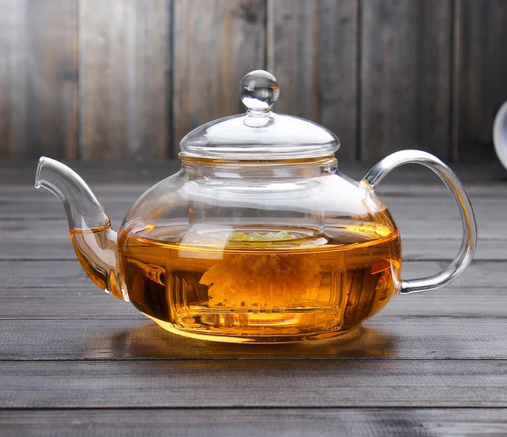800ml Heat Proof Clear Tea Maker Microwave Safe Teapot Stove Top Tea Kettle High Borosilicate Glass with Glass Infuser