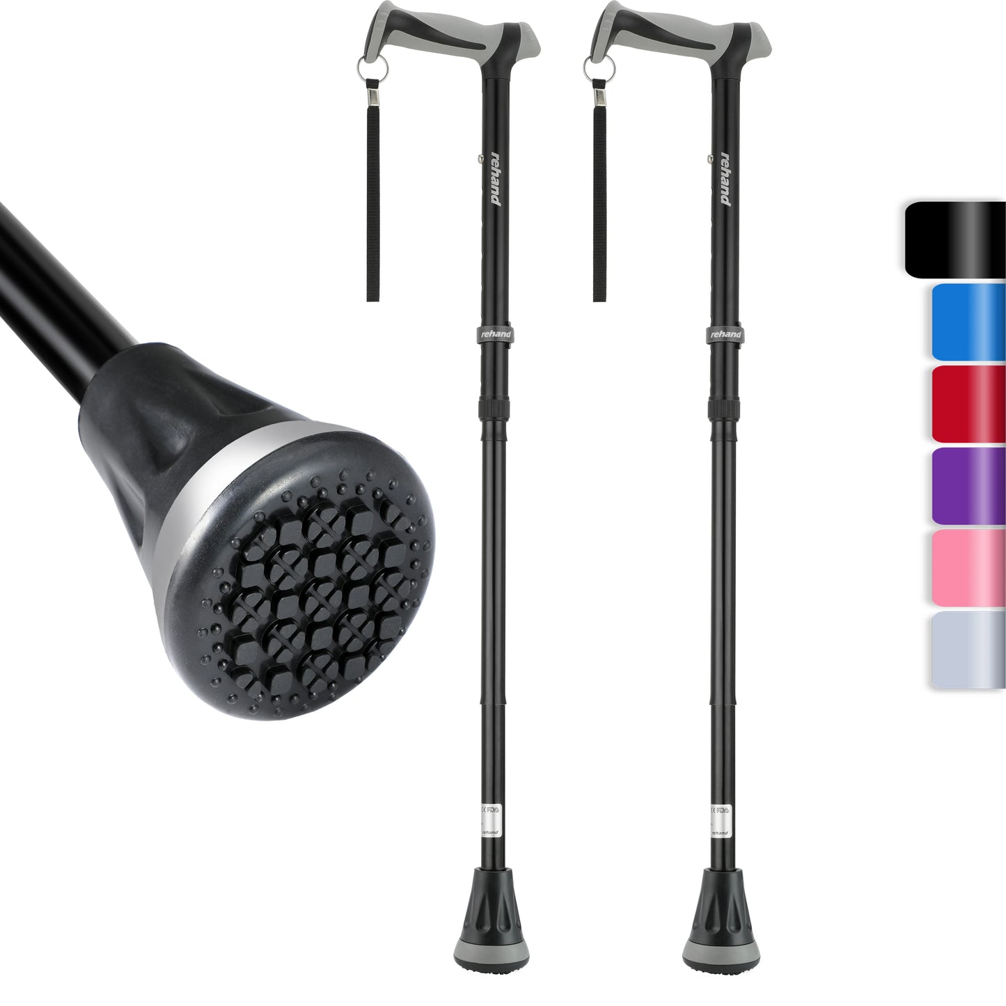 Rehand Adjustable Aluminum Walking Cane-Medical Class I Custom Fit 78-96cm Height Adjustment