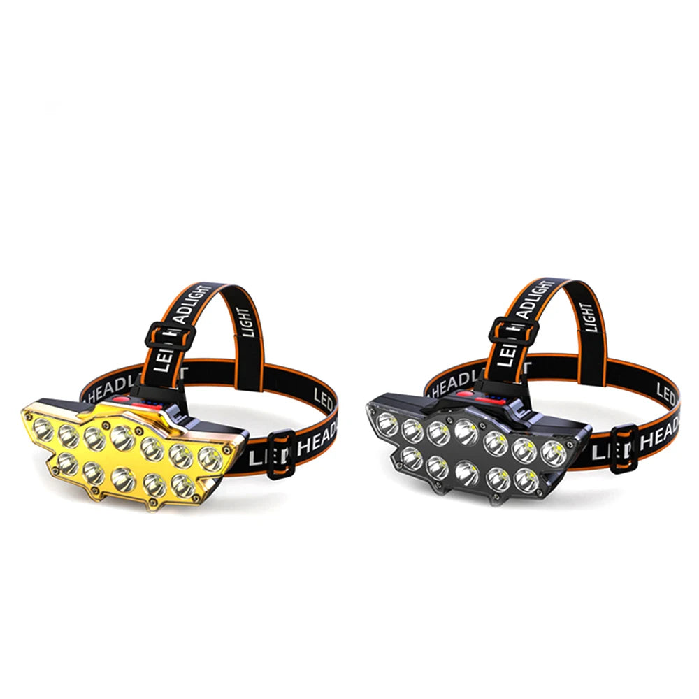 Head-mounted Outdoor Waterproof 270-degree Adjustable 12 Led Spotlight Rechargeable Usb Led Head Torch Headlights Headlamp