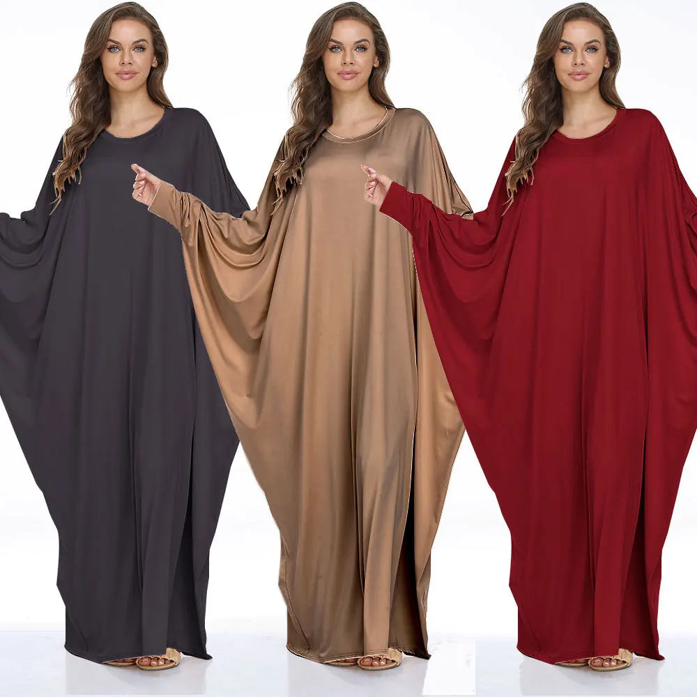 Muslim Dubai Women Batwing Large Size Jalabiya Abayas Kaftan Islamic Long Sleeves Maxi Dress Middle East Robe Ladies Clothing