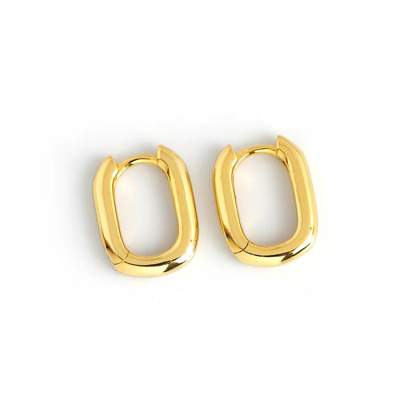 Dainty Gold Plated 925 Sterling Silver Oval Shape Hoop Earrings for Women