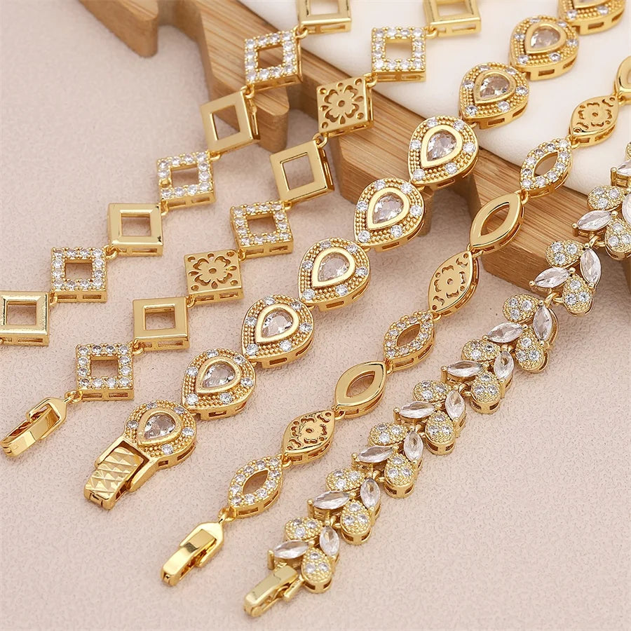 Hot Sale Brass-Plated Gold Bracelet for Unisex Wholesale Price Classic Style Women's Jewelry with Crystal Zircon