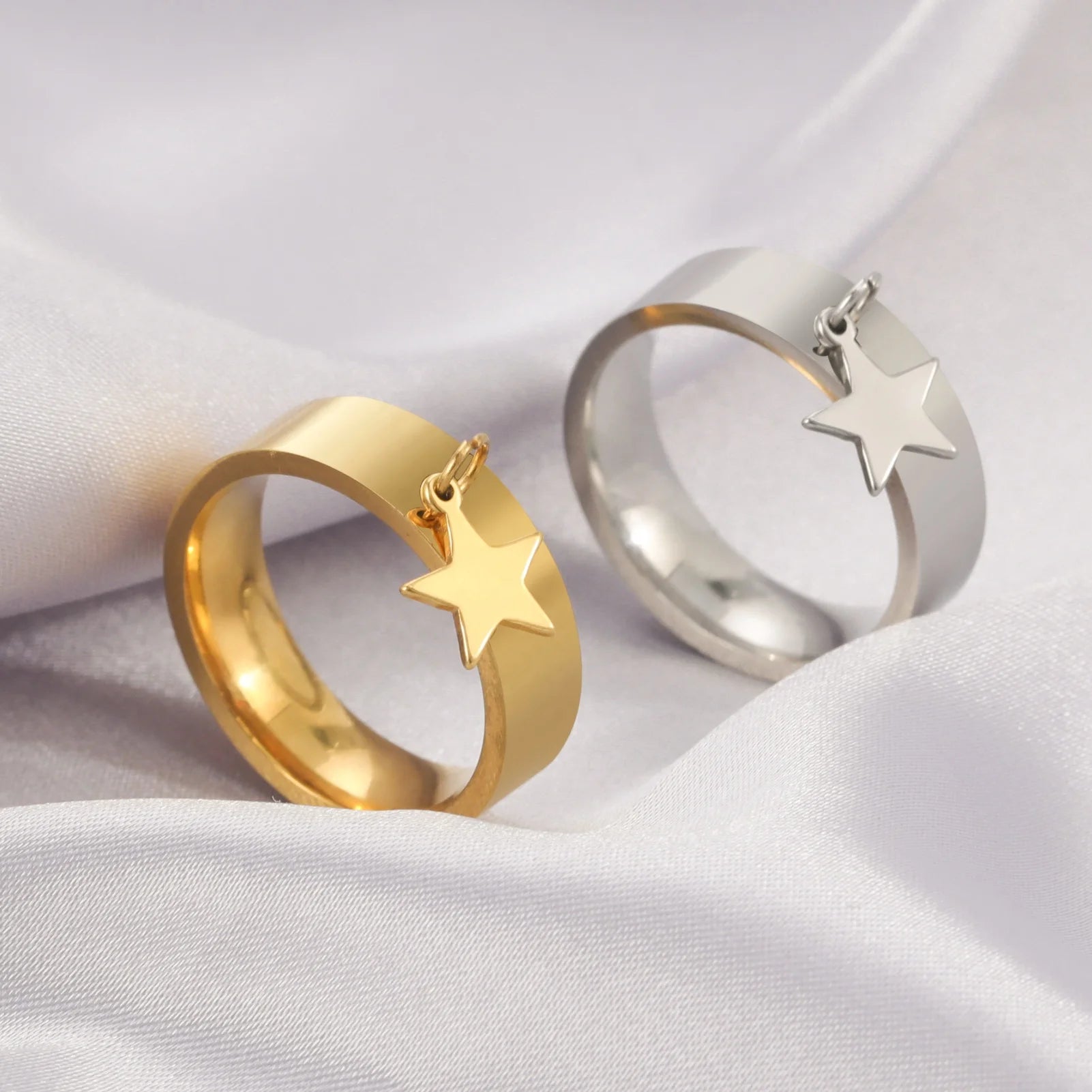 Stainless Steel Star Heart Charm Pendant Rings Gold Color Aesthetic Ring Trend Jewelry Couple Birthday Gift Wholesale